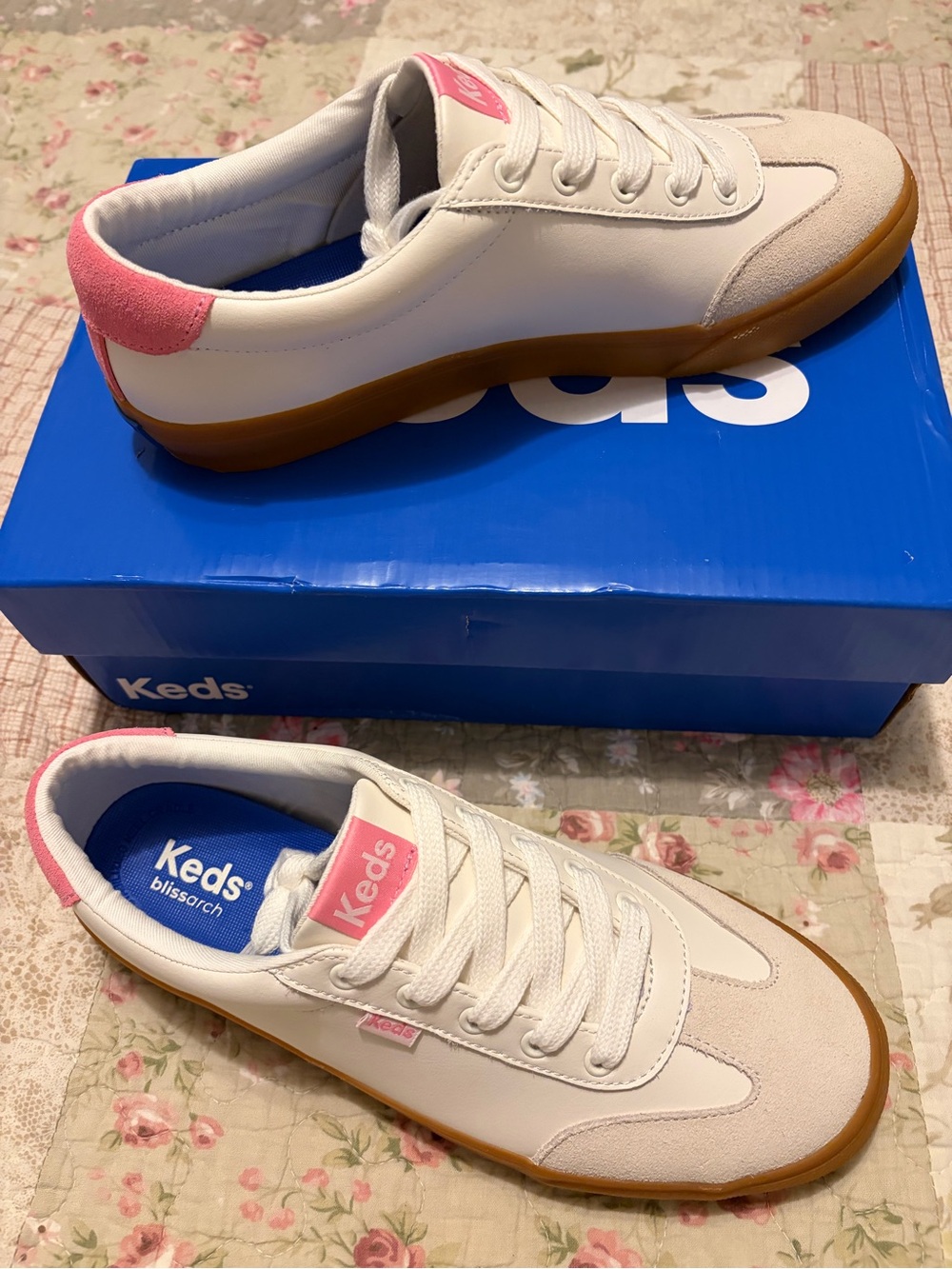 Keds Women’s Leather/Suede Low Top Sneakers - White & Pink